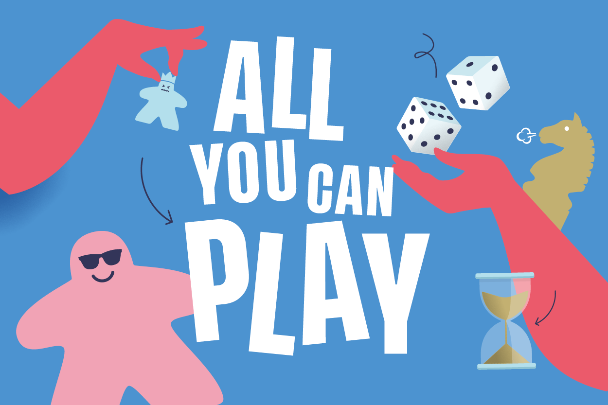 Illustratie met tekst 'All You Can Play'
